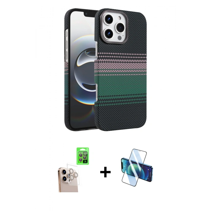MARSİLYAN™- iPhone 16 Pro Max Kılıf Doruk Serisi - Siyah 3D Antistatik Seramik Nano Ekran Koruyucu + Raze Metal Kamera Lens - NLGY