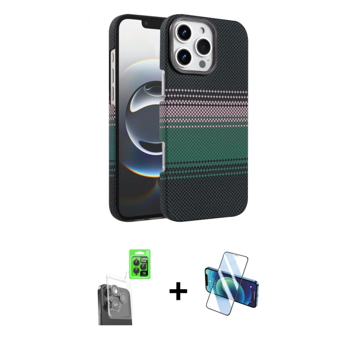 MARSİLYAN™- iPhone 16 Pro Max Kılıf Doruk Serisi - Siyah 3D Antistatik Seramik Nano Ekran Koruyucu + Raze Metal Kamera Lens - SH