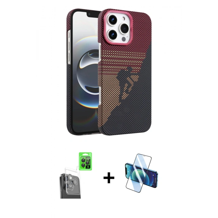 MARSİLYAN™- iPhone 16 Pro Max Kılıf Doruk Serisi - Siyah 3D Antistatik Seramik Nano Ekran Koruyucu + Raze Metal Kamera Lens - SH