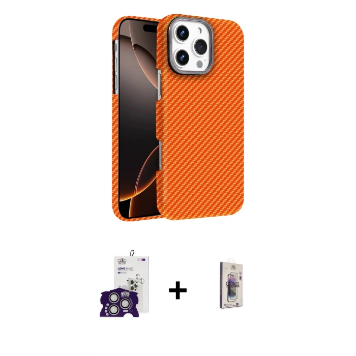 MARSİLYAN™- iPhone 16 Pro Max Kılıf Doruk Serisi - Siyah Bilvis 3D Cam Ekran Koruyucu + Bilvis Titan Kamera Lens - GS