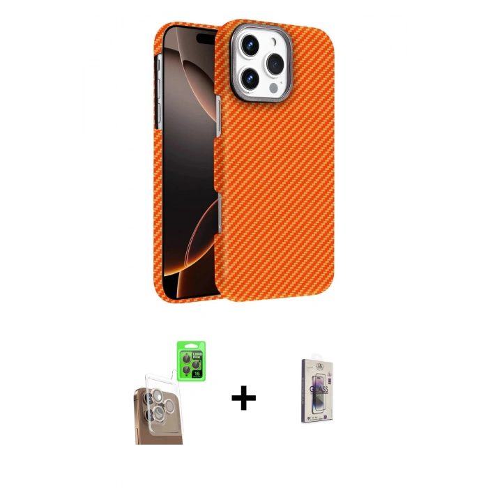MARSİLYAN™- iPhone 16 Pro Max Kılıf Doruk Serisi - Siyah Bilvis 3D Cam Ekran Koruyucu + Raze Metal Kamera Lens - CLTM