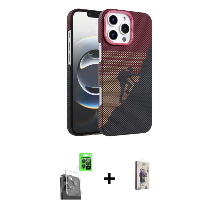 MARSİLYAN™- iPhone 16 Pro Max Kılıf Doruk Serisi - Siyah Bilvis 3D Cam Ekran Koruyucu + Raze Metal Kamera Lens - SH