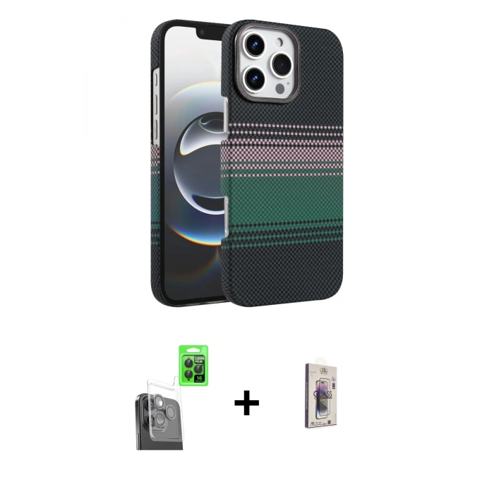 MARSİLYAN™- iPhone 16 Pro Max Kılıf Doruk Serisi - Siyah Bilvis 3D Cam Ekran Koruyucu + Raze Metal Kamera Lens - SH