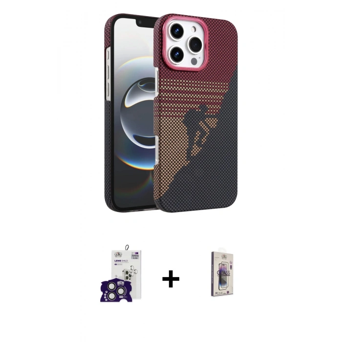 MARSİLYAN™- iPhone 16 Pro Max Kılıf Doruk Serisi - Siyah Bilvis 3D Cam Ekran Koruyucu + Bilvis Titan Kamera Lens - TMGI
