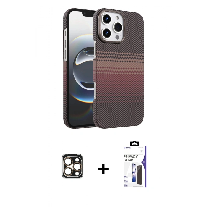 MARSİLYAN™- iPhone 16 Pro Max Kılıf Doruk Serisi - Siyah Bilvis 3X AR Hayalet Cam Ekran Koruyucu + PVD Metal Kamera Lens - GD