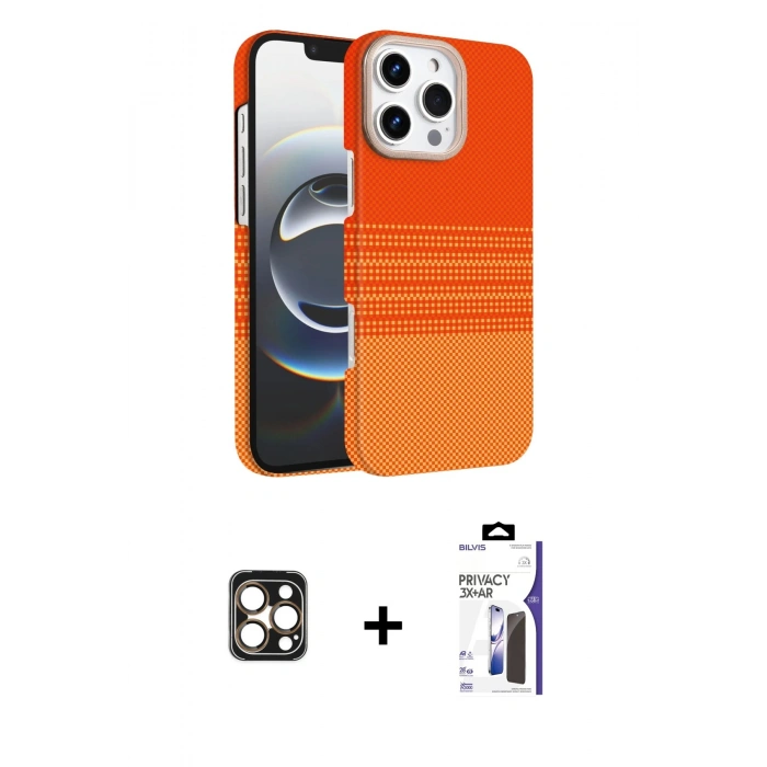 MARSİLYAN™- iPhone 16 Pro Max Kılıf Doruk Serisi - Siyah Bilvis 3X AR Hayalet Cam Ekran Koruyucu + PVD Metal Kamera Lens - GD