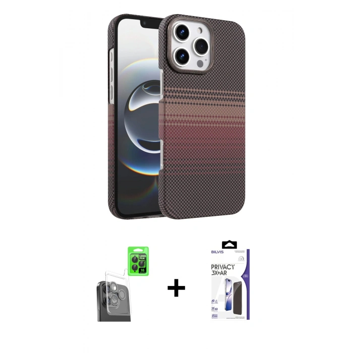 MARSİLYAN™- iPhone 16 Pro Max Kılıf Doruk Serisi - Siyah Bilvis 3X AR Hayalet Cam Ekran Koruyucu + Raze Metal Kamera Lens - SH