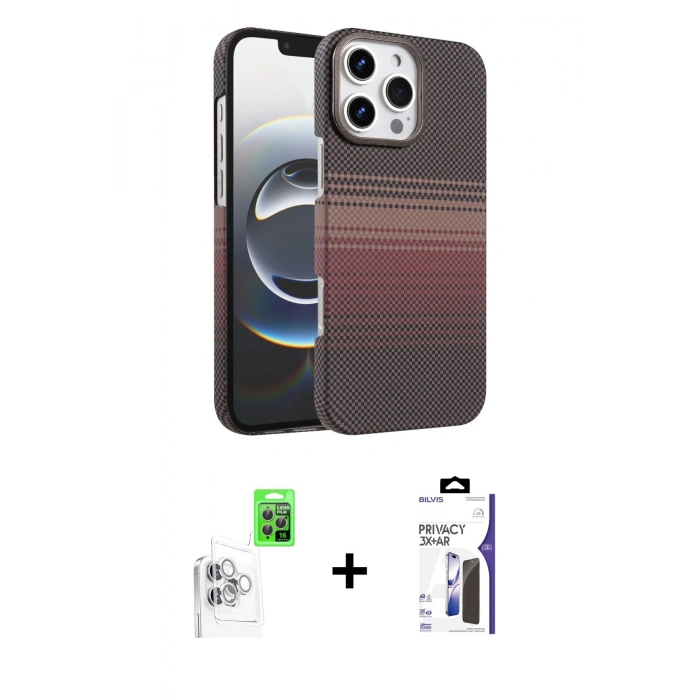 MARSİLYAN™- iPhone 16 Pro Max Kılıf Doruk Serisi - Siyah Bilvis 3X AR Hayalet Cam Ekran Koruyucu + Raze Metal Kamera Lens - BZ