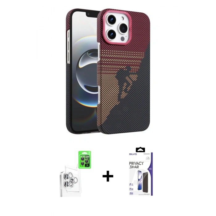 MARSİLYAN™- iPhone 16 Pro Max Kılıf Doruk Serisi - Siyah Bilvis 3X AR Hayalet Cam Ekran Koruyucu + Raze Metal Kamera Lens - BZ
