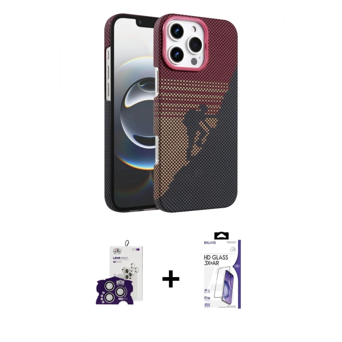 MARSİLYAN™- iPhone 16 Pro Max Kılıf Doruk Serisi - Siyah Bilvis 3X AR HD Cam Ekran Koruyucu + Bilvis Titan Kamera Lens - GS
