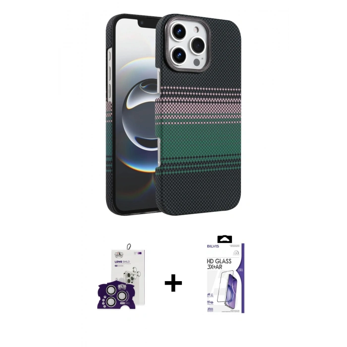 MARSİLYAN™- iPhone 16 Pro Max Kılıf Doruk Serisi - Siyah Bilvis 3X AR HD Cam Ekran Koruyucu + Bilvis Titan Kamera Lens - GS