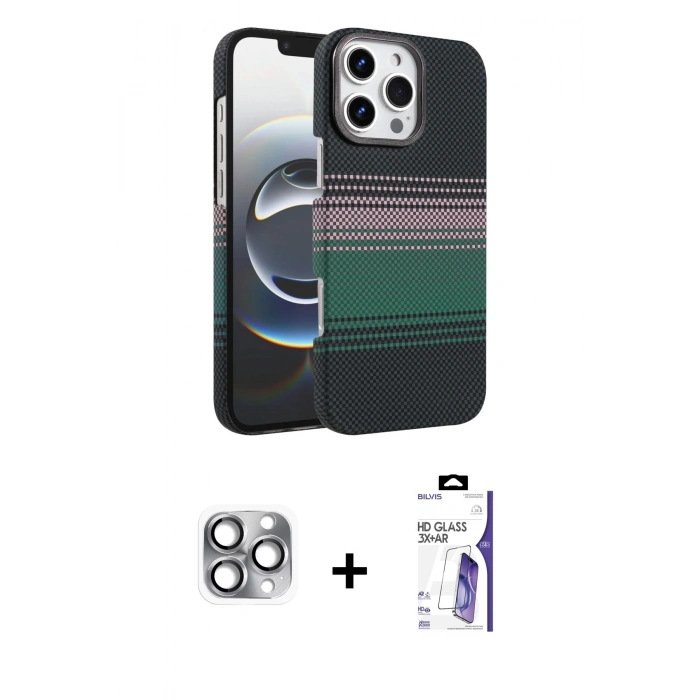 MARSİLYAN™- iPhone 16 Pro Max Kılıf Doruk Serisi - Siyah Bilvis 3X AR HD Cam Ekran Koruyucu + Pers Alüminyum Kamera Lens - GI