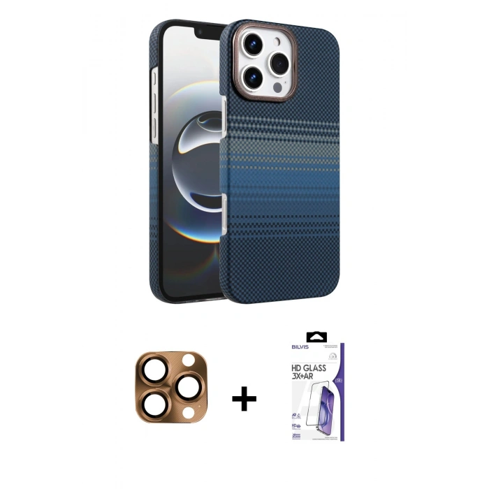 MARSİLYAN™- iPhone 16 Pro Max Kılıf Doruk Serisi - Siyah Bilvis 3X AR HD Cam Ekran Koruyucu + Pers Alüminyum Kamera Lens - CLTM