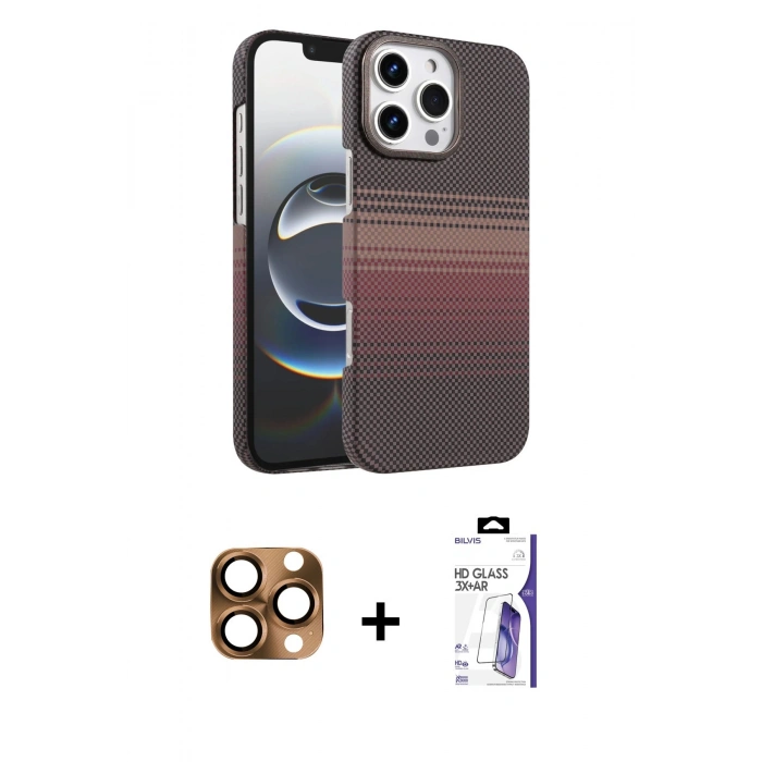 MARSİLYAN™- iPhone 16 Pro Max Kılıf Doruk Serisi - Siyah Bilvis 3X AR HD Cam Ekran Koruyucu + Pers Alüminyum Kamera Lens - CLTM