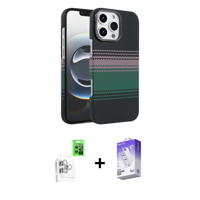 MARSİLYAN™- iPhone 16 Pro Max Kılıf Doruk Serisi - Siyah Bilvis 5in1 3D Magic Cam Ekran Koruyucu + Raze Metal Kamera Lens - BZ