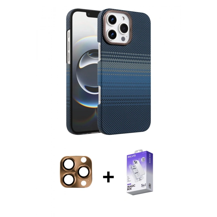 MARSİLYAN™- iPhone 16 Pro Max Kılıf Doruk Serisi - Siyah Bilvis 5in1 3D Magic Cam Ekran Koruyucu + Pers Alüminyum Kamera Lens - CLTM