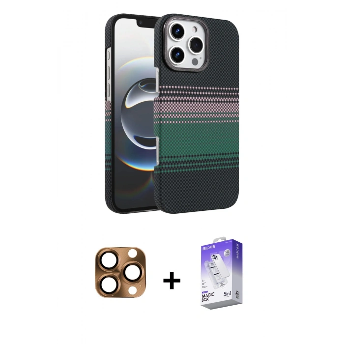 MARSİLYAN™- iPhone 16 Pro Max Kılıf Doruk Serisi - Siyah Bilvis 5in1 3D Magic Cam Ekran Koruyucu + Pers Alüminyum Kamera Lens - CLTM