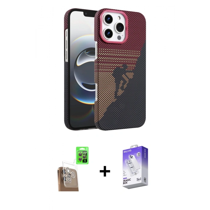 MARSİLYAN™- iPhone 16 Pro Max Kılıf Doruk Serisi - Siyah Bilvis 5in1 3D Magic Cam Ekran Koruyucu + Raze Metal Kamera Lens - CLTM