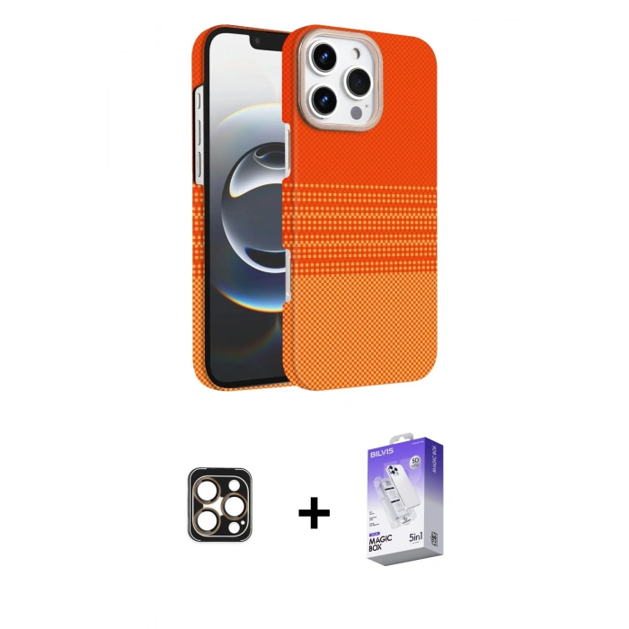 MARSİLYAN™- iPhone 16 Pro Max Kılıf Doruk Serisi - Siyah Bilvis 5in1 3D Magic Cam Ekran Koruyucu + PVD Metal Kamera Lens - GD