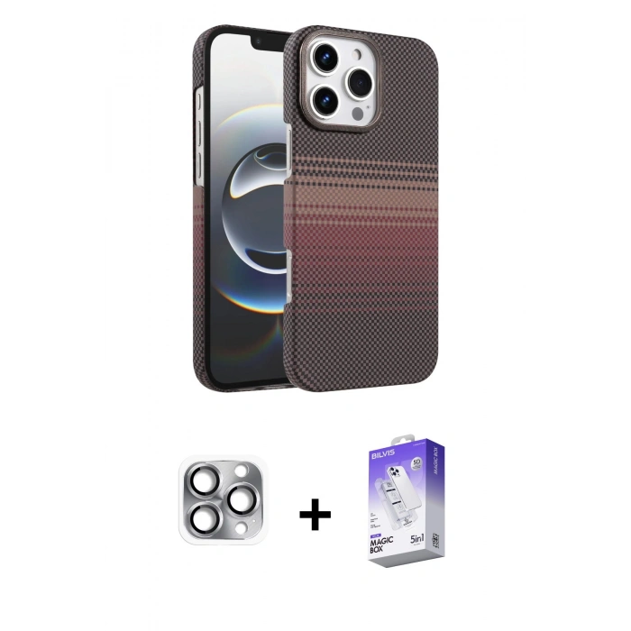 MARSİLYAN™- iPhone 16 Pro Max Kılıf Doruk Serisi - Siyah Bilvis 5in1 3D Magic Cam Ekran Koruyucu + Pers Alüminyum Kamera Lens - GI