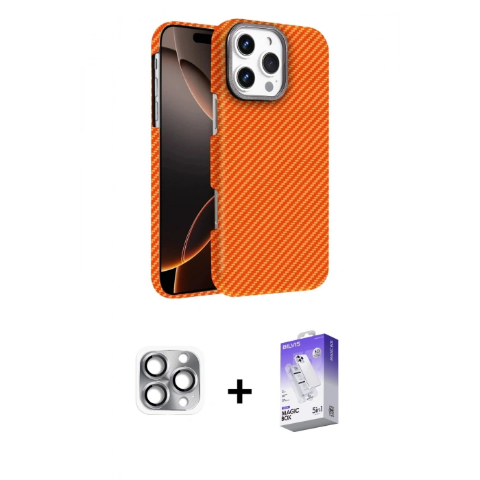 MARSİLYAN™- iPhone 16 Pro Max Kılıf Doruk Serisi - Siyah Bilvis 5in1 3D Magic Cam Ekran Koruyucu + Pers Alüminyum Kamera Lens - GI