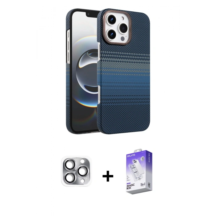 MARSİLYAN™- iPhone 16 Pro Max Kılıf Doruk Serisi - Siyah Bilvis 5in1 3D Magic Cam Ekran Koruyucu + Pers Alüminyum Kamera Lens - GI