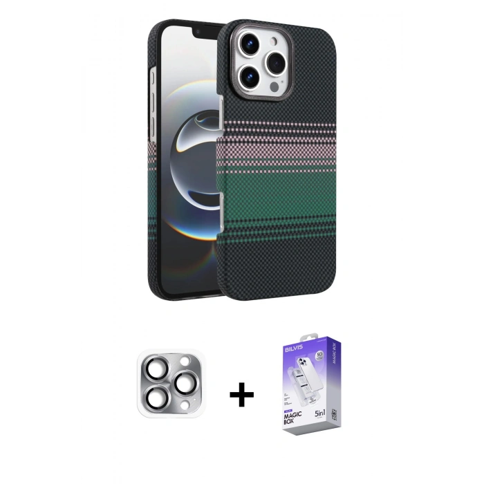 MARSİLYAN™- iPhone 16 Pro Max Kılıf Doruk Serisi - Siyah Bilvis 5in1 3D Magic Cam Ekran Koruyucu + Pers Alüminyum Kamera Lens - GI
