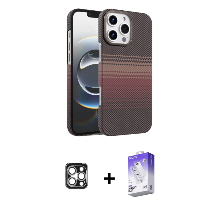 MARSİLYAN™- iPhone 16 Pro Max Kılıf Doruk Serisi - Siyah Bilvis 5in1 3D Magic Cam Ekran Koruyucu + PVD Metal Kamera Lens - GS