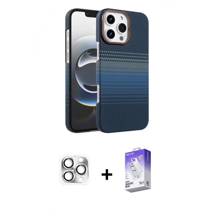 MARSİLYAN™- iPhone 16 Pro Max Kılıf Doruk Serisi - Siyah Bilvis 5in1 3D Magic Cam Ekran Koruyucu + Pers Alüminyum Kamera Lens - GS