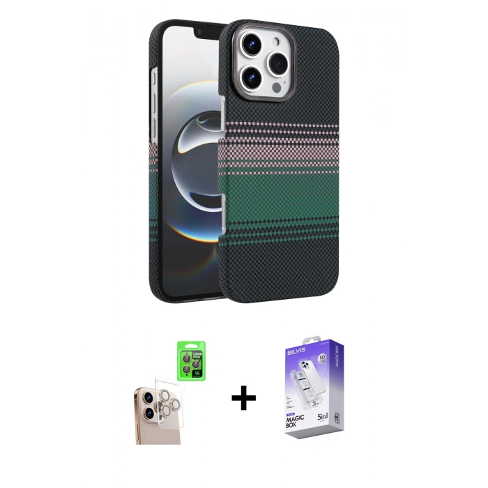 MARSİLYAN™- iPhone 16 Pro Max Kılıf Doruk Serisi - Siyah Bilvis 5in1 3D Magic Cam Ekran Koruyucu + Raze Metal Kamera Lens - NLGY