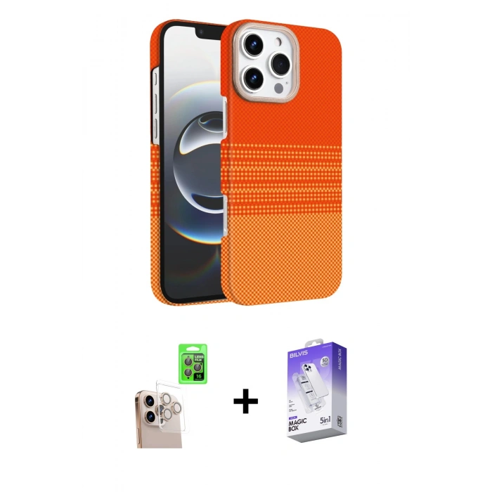 MARSİLYAN™- iPhone 16 Pro Max Kılıf Doruk Serisi - Siyah Bilvis 5in1 3D Magic Cam Ekran Koruyucu + Raze Metal Kamera Lens - NLGY