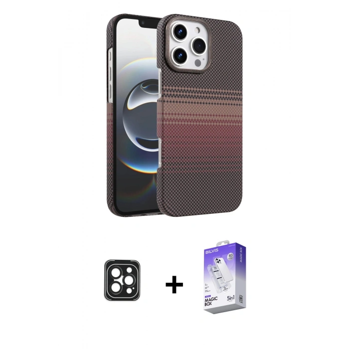 MARSİLYAN™- iPhone 16 Pro Max Kılıf Doruk Serisi - Siyah Bilvis 5in1 3D Magic Cam Ekran Koruyucu + PVD Metal Kamera Lens - SH