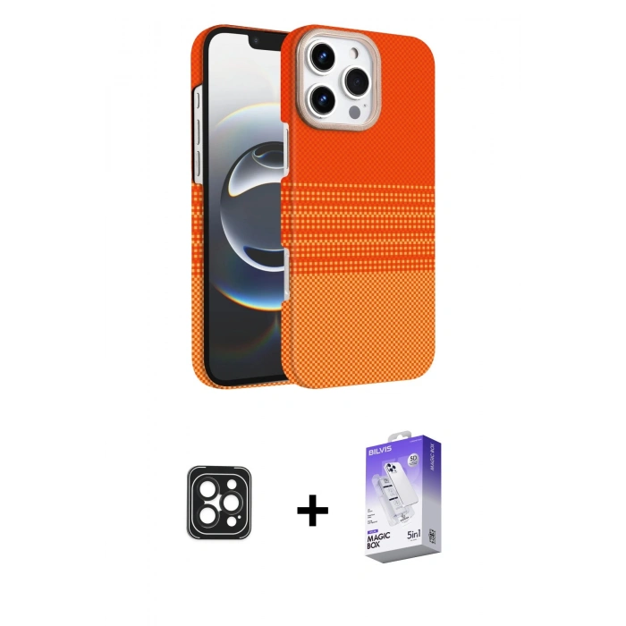 MARSİLYAN™- iPhone 16 Pro Max Kılıf Doruk Serisi - Siyah Bilvis 5in1 3D Magic Cam Ekran Koruyucu + PVD Metal Kamera Lens - SH
