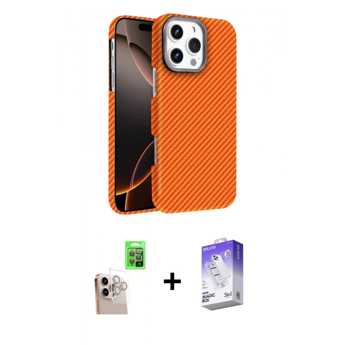 MARSİLYAN™- iPhone 16 Pro Max Kılıf Doruk Serisi - Siyah Bilvis 5in1 3D Magic Cam Ekran Koruyucu + Raze Metal Kamera Lens - NLGY