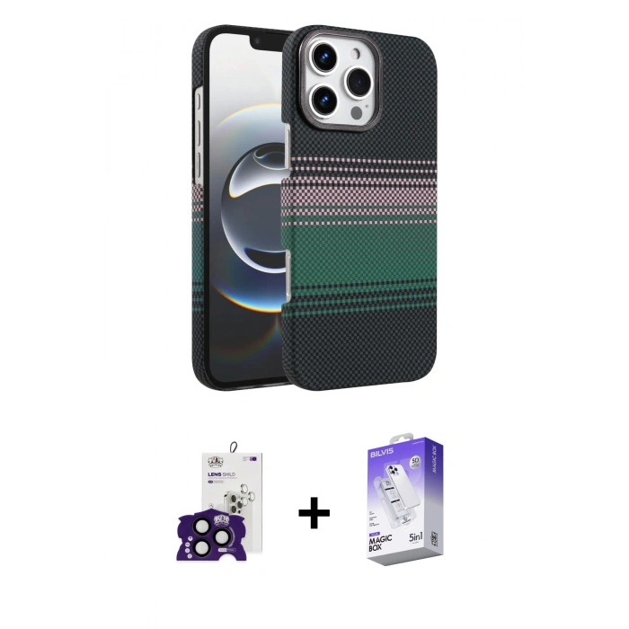 MARSİLYAN™- iPhone 16 Pro Max Kılıf Doruk Serisi - Siyah Bilvis 5in1 3D Magic Cam Ekran Koruyucu + Siyah Bilvis Titan Kamera Lens