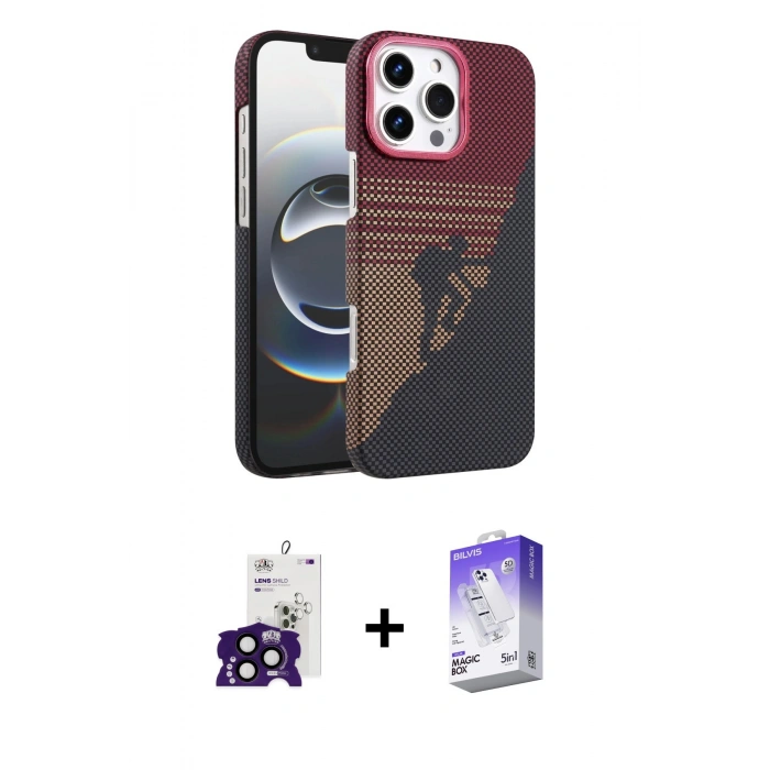 MARSİLYAN™- iPhone 16 Pro Max Kılıf Doruk Serisi - Siyah Bilvis 5in1 3D Magic Cam Ekran Koruyucu + Siyah Bilvis Titan Kamera Lens