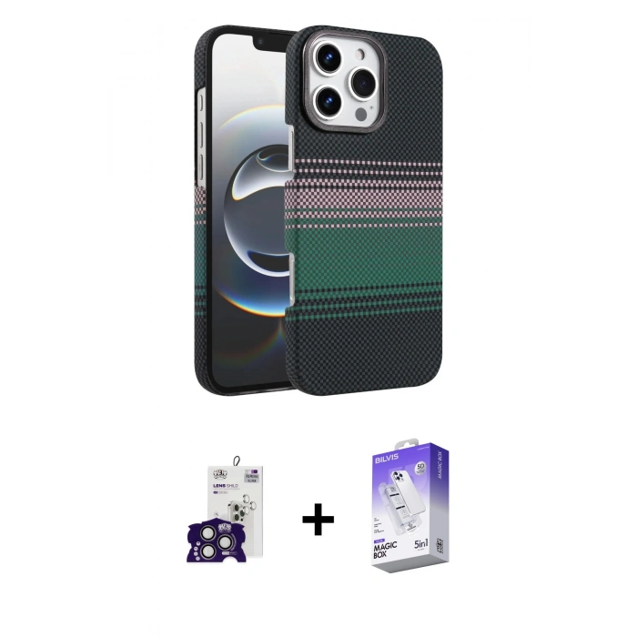 MARSİLYAN™- iPhone 16 Pro Max Kılıf Doruk Serisi - Siyah Bilvis 5in1 3D Magic Cam Ekran Koruyucu + Bilvis Titan Kamera Lens - TMGI