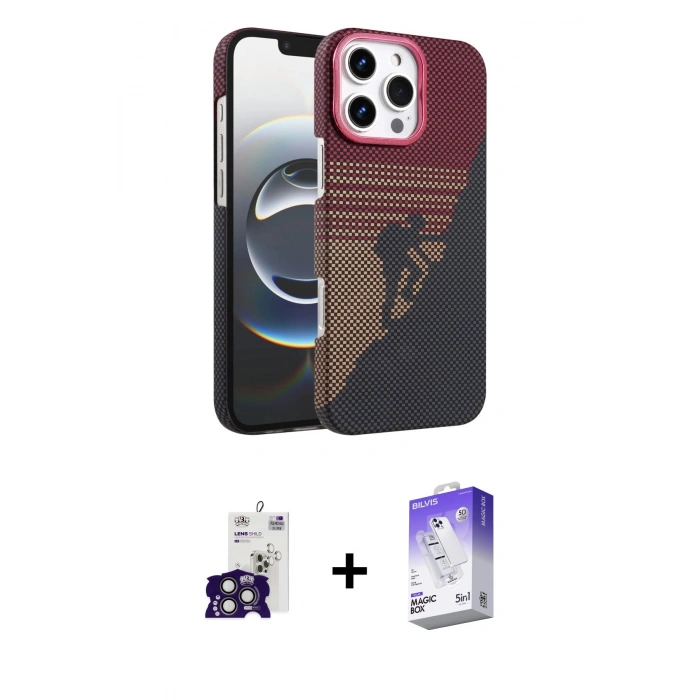 MARSİLYAN™- iPhone 16 Pro Max Kılıf Doruk Serisi - Siyah Bilvis 5in1 3D Magic Cam Ekran Koruyucu + Bilvis Titan Kamera Lens - TMGI