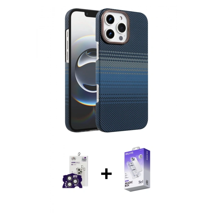 MARSİLYAN™- iPhone 16 Pro Max Kılıf Doruk Serisi - Siyah Bilvis 5in1 3D Magic Cam Ekran Koruyucu + Bilvis Titan Kamera Lens - TMGI
