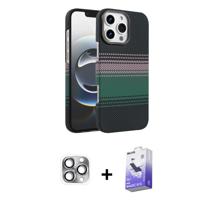 MARSİLYAN™- iPhone 16 Pro Max Kılıf Doruk Serisi - Siyah Bilvis 5in1 5D Magic Hayalet Cam Ekran Koruyucu + Pers Alüminyum Kamera Lens - GI