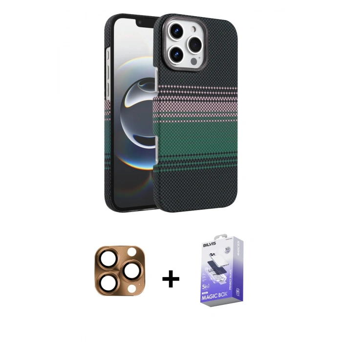 MARSİLYAN™- iPhone 16 Pro Max Kılıf Doruk Serisi - Siyah Bilvis 5in1 5D Magic Hayalet Cam Ekran Koruyucu + Çöl Titanyum Pers Alüminyum Kamera Lens
