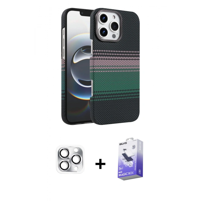 MARSİLYAN™- iPhone 16 Pro Max Kılıf Doruk Serisi - Siyah Bilvis 5in1 5D Magic Hayalet Cam Ekran Koruyucu + Pers Alüminyum Kamera Lens - GS