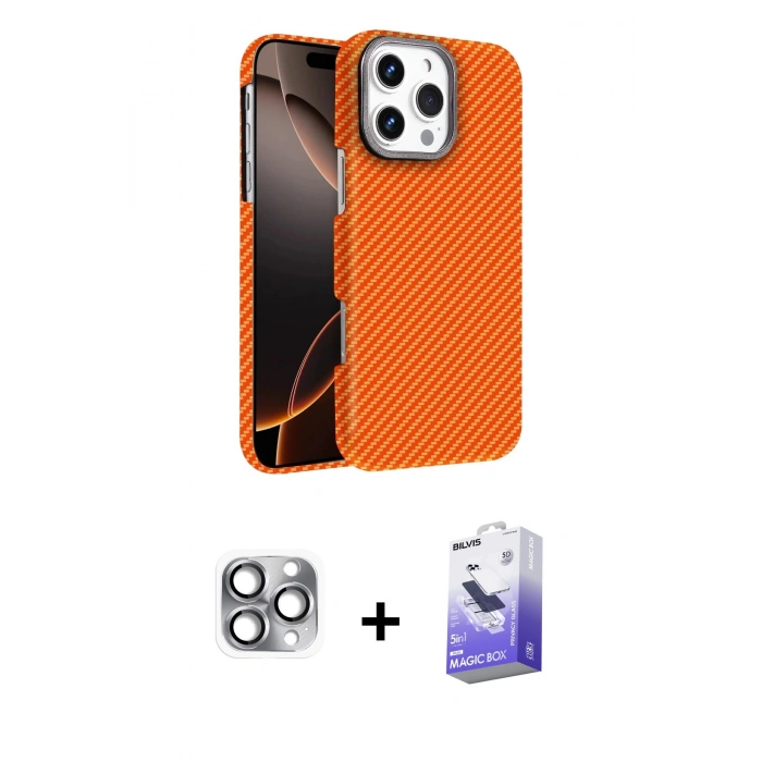 MARSİLYAN™- iPhone 16 Pro Max Kılıf Doruk Serisi - Siyah Bilvis 5in1 5D Magic Hayalet Cam Ekran Koruyucu + Pers Alüminyum Kamera Lens - GI