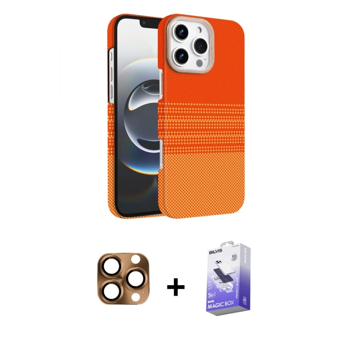 MARSİLYAN™- iPhone 16 Pro Max Kılıf Doruk Serisi - Siyah Bilvis 5in1 5D Magic Hayalet Cam Ekran Koruyucu + Çöl Titanyum Pers Alüminyum Kamera Lens