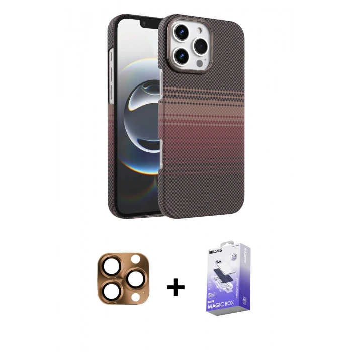 MARSİLYAN™- iPhone 16 Pro Max Kılıf Doruk Serisi - Siyah Bilvis 5in1 5D Magic Hayalet Cam Ekran Koruyucu + Çöl Titanyum Pers Alüminyum Kamera Lens