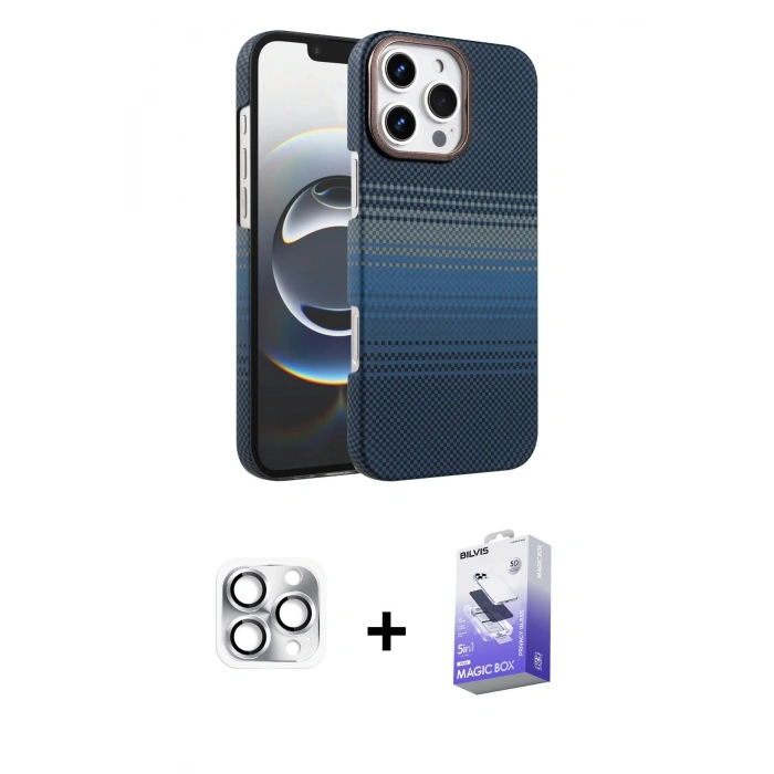 MARSİLYAN™- iPhone 16 Pro Max Kılıf Doruk Serisi - Siyah Bilvis 5in1 5D Magic Hayalet Cam Ekran Koruyucu + Pers Alüminyum Kamera Lens - GS