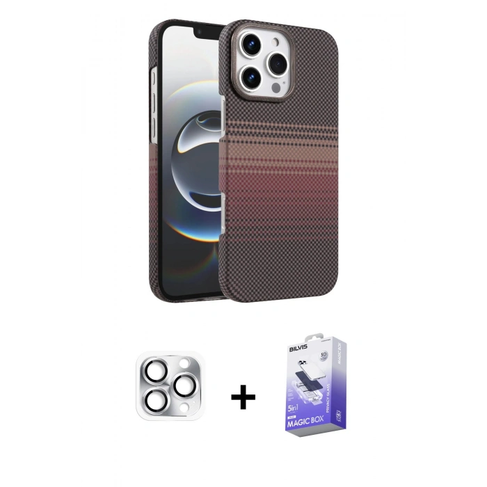 MARSİLYAN™- iPhone 16 Pro Max Kılıf Doruk Serisi - Siyah Bilvis 5in1 5D Magic Hayalet Cam Ekran Koruyucu + Pers Alüminyum Kamera Lens - GS