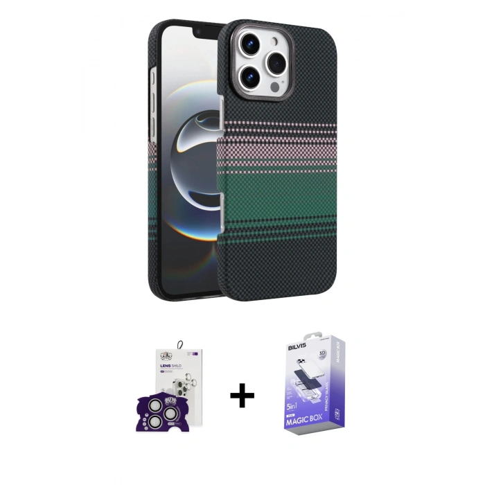 MARSİLYAN™- iPhone 16 Pro Max Kılıf Doruk Serisi - Siyah Bilvis 5in1 5D Magic Hayalet Cam Ekran Koruyucu + Bilvis Titan Kamera Lens - GS