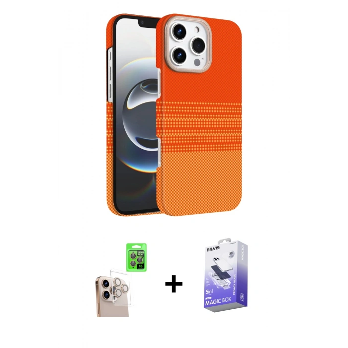 MARSİLYAN™- iPhone 16 Pro Max Kılıf Doruk Serisi - Siyah Bilvis 5in1 5D Magic Hayalet Cam Ekran Koruyucu + Natural Grey Raze Metal Kamera Lens