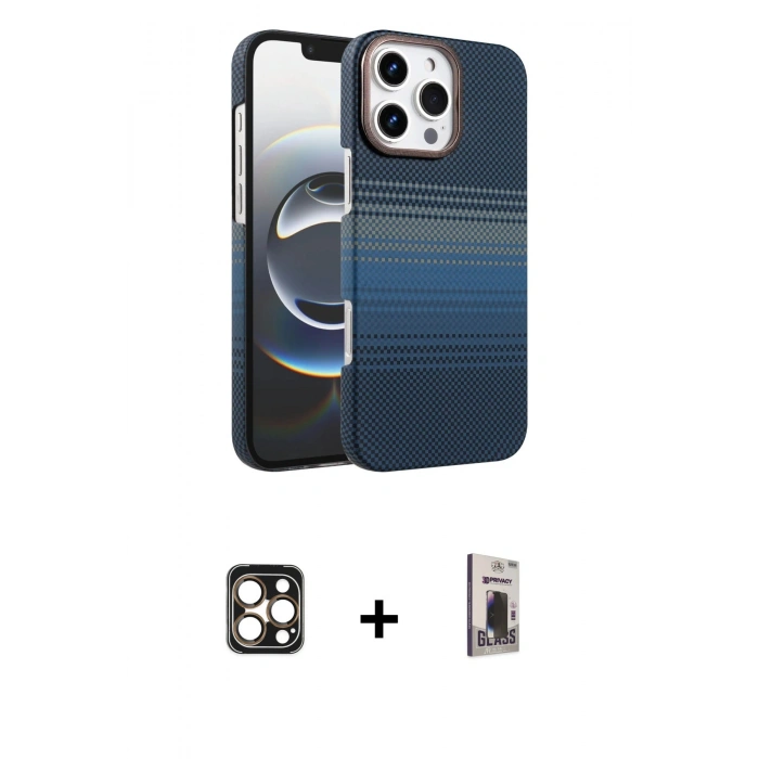 MARSİLYAN™- iPhone 16 Pro Max Kılıf Doruk Serisi - Siyah Bilvis Hayalet Cam Ekran Koruyucu + PVD Metal Kamera Lens - GD